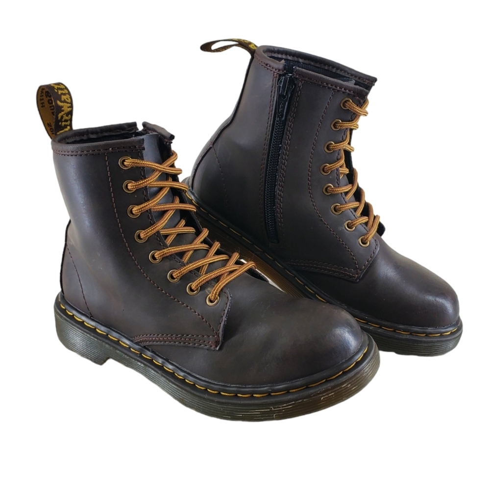 Dr Martens Combat Boots Shoes Girls Junior Sz 2 Brown Leather Softy Lace Up 1460 - Picture 15 of 15